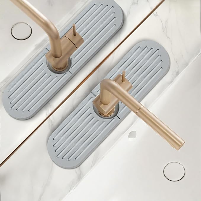 Stone Faucet Mat for Kitchen Sink, 2 Set/4PCS Quick Dry Diatomaceous Earth Tray by Bornerwhite