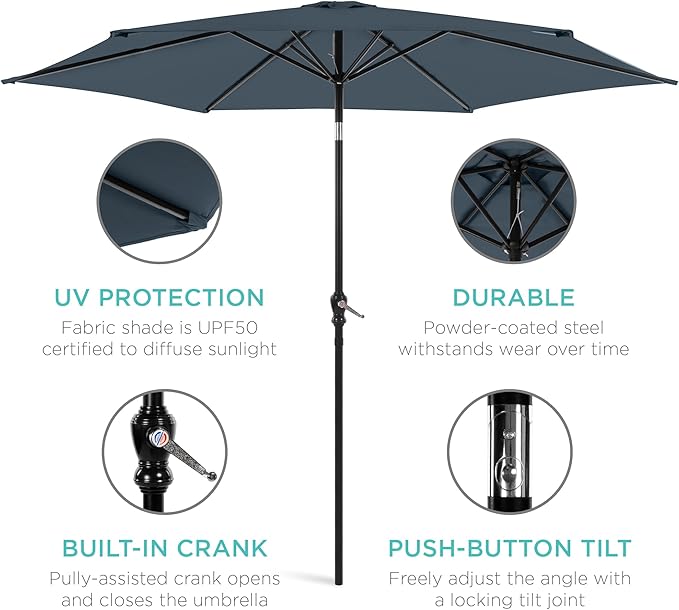Best Choice Products 10ft Outdoor Table Compatible Steel Polyester Market Patio Umbrella w/Crank and Easy Push Button Tilt - Image 5