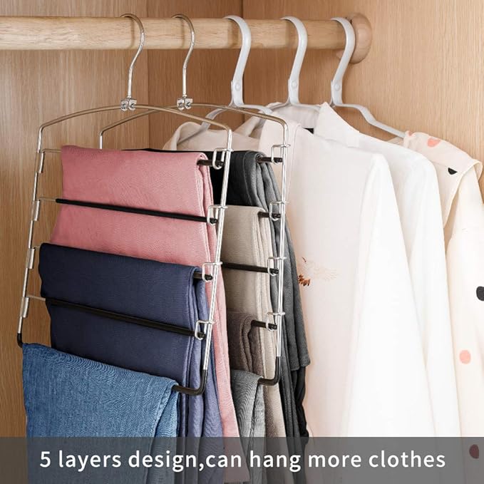 FeeraHozer Pants Hangers Non Slip 3 Pack Space Saving Hangers Multi-Layer Swing - Image 2