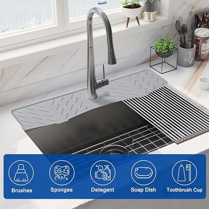 Meiliweser Faucet Mat for Kitchen Sink – 24” x 5.1” Extra-Long Silicone Splash - Image 5