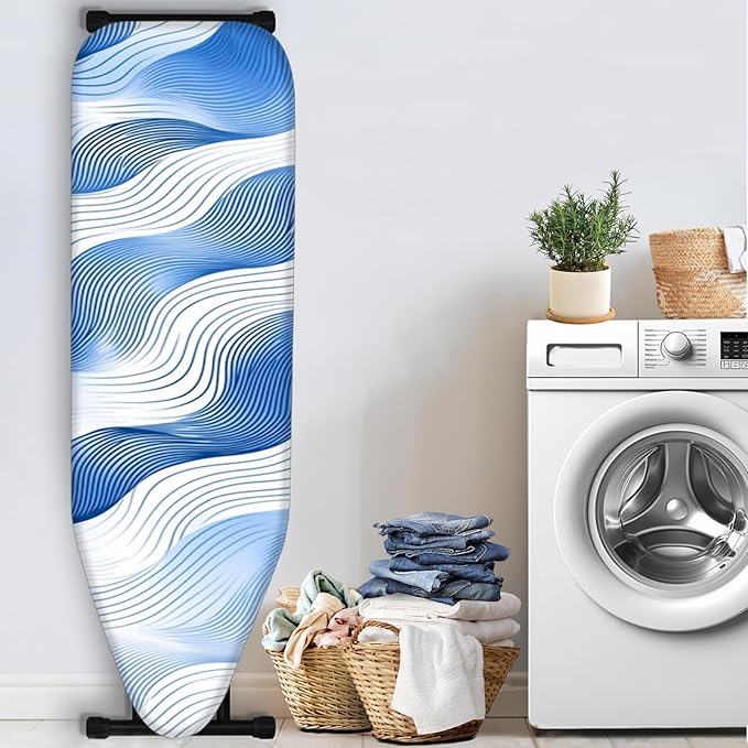 Nuxovilar Blue and White Flowing Wave Lines Ironing Board Cover, This Cover - Image 3