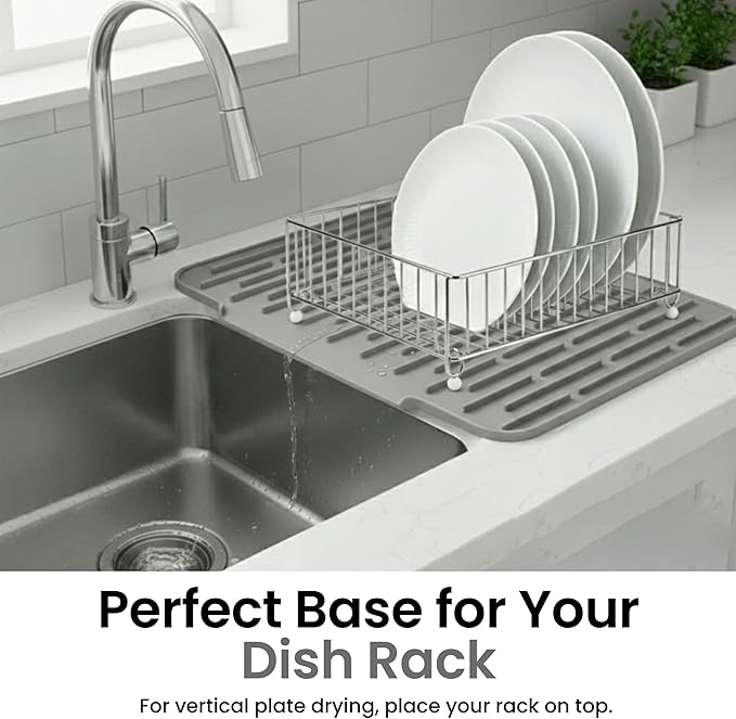 Silicone Dish Drying Mat with Raised Drain Spout, 15mm Thick Heat Resistant - Image 4