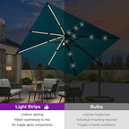 PURPLE LEAF 10 Feet Patio Umbrella with Base Outdoor Solar Powered LED Swivel Square Umbrella Offset Umbrella with 360-degree Rotation for Garden Deck Pool Patio, Turquoise Blue - Image 2