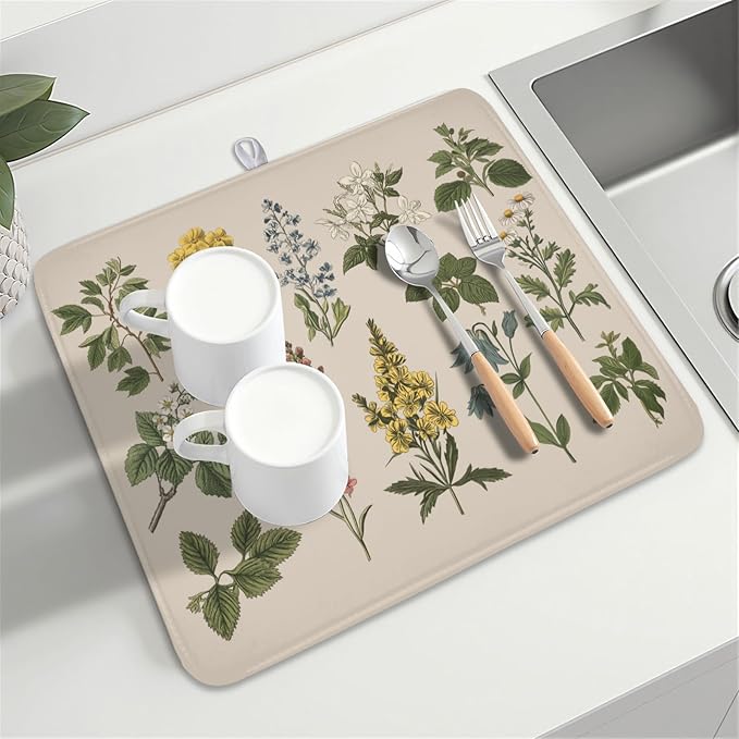 Vintage Plants Herbs Floral Dish Drying Mat - Image 8