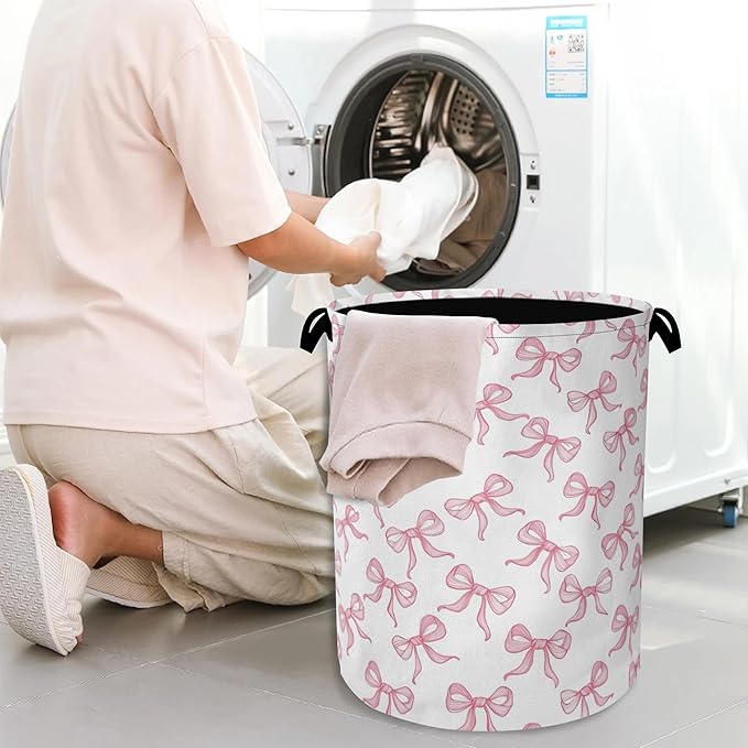Cute Pink Bow Laundry Basket, Foldable Oxford Cloth Tote Bag Laundry Hamper - Image 7