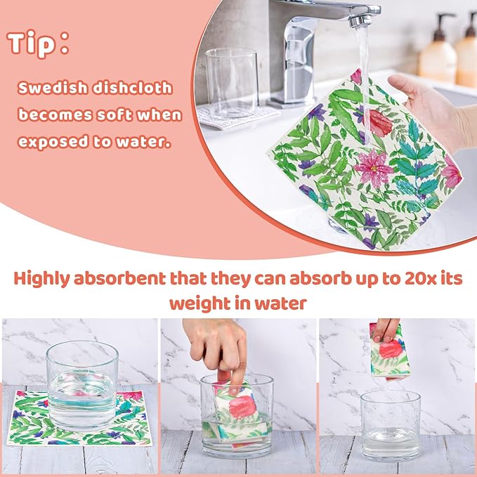 6 Pack Swedish Dishcloths for Kitchen, Swedish Rag Absorbent Spring Floral Dish - Image 3