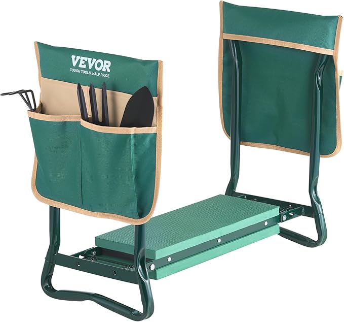 VEVOR Garden Kneeler and Seat Heavy Duty, Portable Garden Stool with 6'' EVA Kneeling Pad and 2 Tool Bags, Folding Garden Bench to Relieve Knee & Back Pain, Great Gifts for Seniors, Family Gardeners by VEVOR