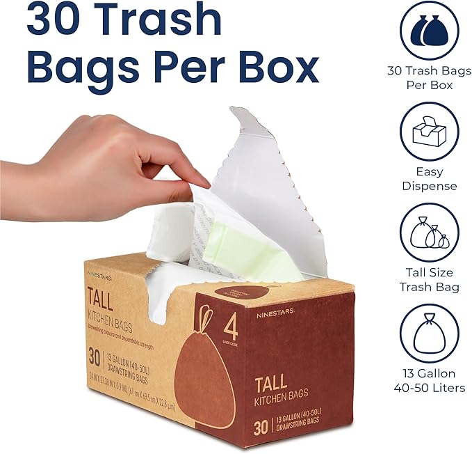 NINESTARS 13 Gallon Extra Thick Drawstring Trash Bags, Heavy Duty Leak-Proof - Image 5