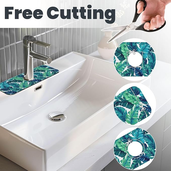 Green Tropical Palm Leaf Summer Kitchen Sink Splash Guard Faucet Mat 1 Pcs - Image 3