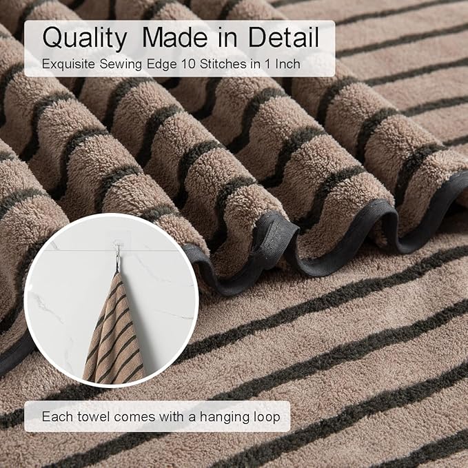 Oliven 4 Piece Brown Cabana Stripe Large Bath Towels Oversized Bath Sheet Super - Image 6