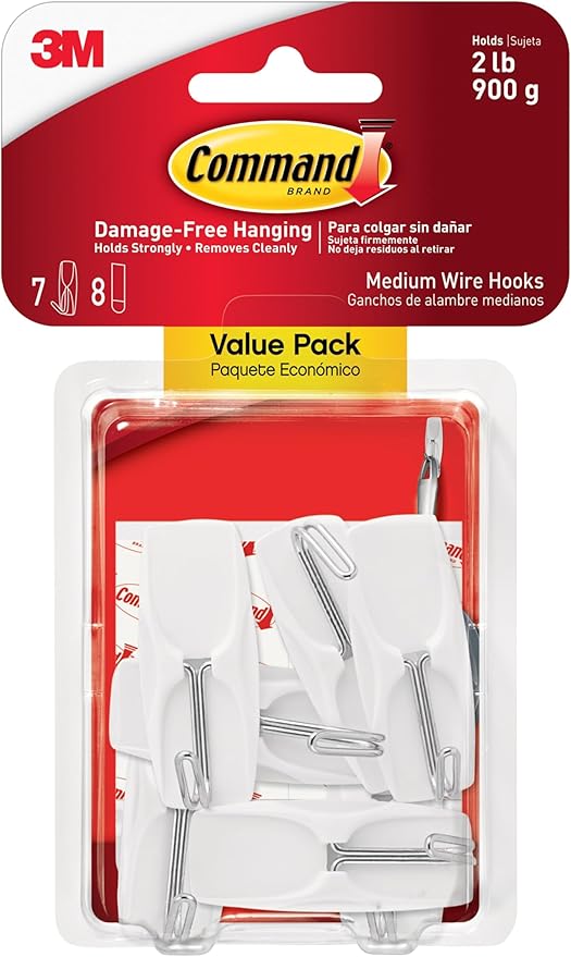 Command Medium Wire Toggle Hooks, 7 Wall Hook and 8 Strips, Damage-Free Hanging by Command