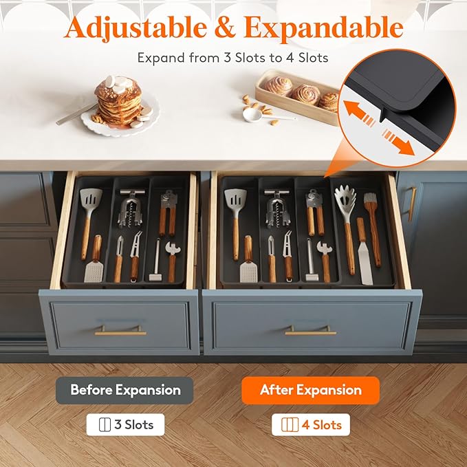 Lifewit Utensil Organizer for Kitchen Drawer, Expandable Cooking Silverware Tray - Image 4