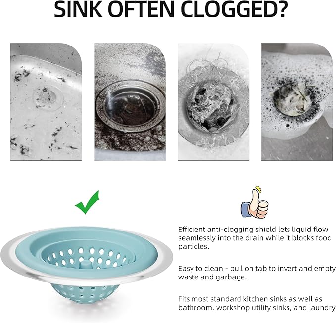 2 PCS Kitchen Stainless Silicone Sink Strainer, 4.5 inch Diameter… - Image 3