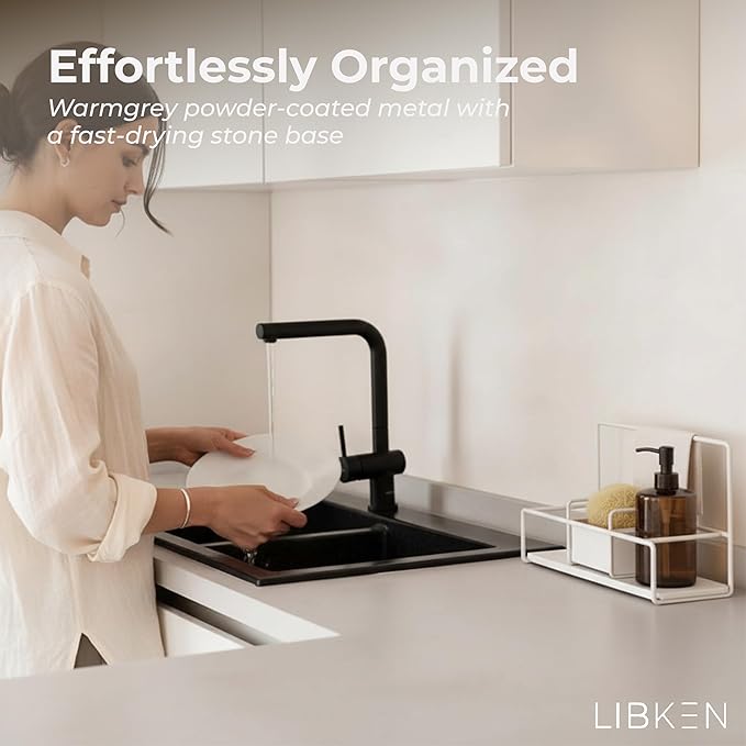Kitchen Sponge Holder with Drying Stone – Warm Grey Powder Coated Metal Sink - Image 4