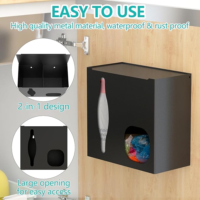 2 in 1 Grocery Bag Holder & Trash Bag Holder Dispenser, Kitchen Grocery Storage - Image 6