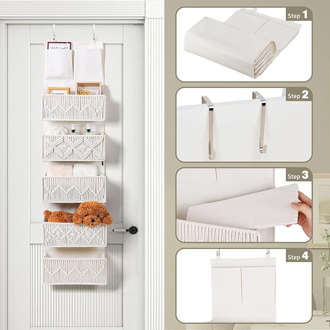 ANTIS'S HOME Over the Door Organizer Macrame Boho Nursery Storage - Image 5