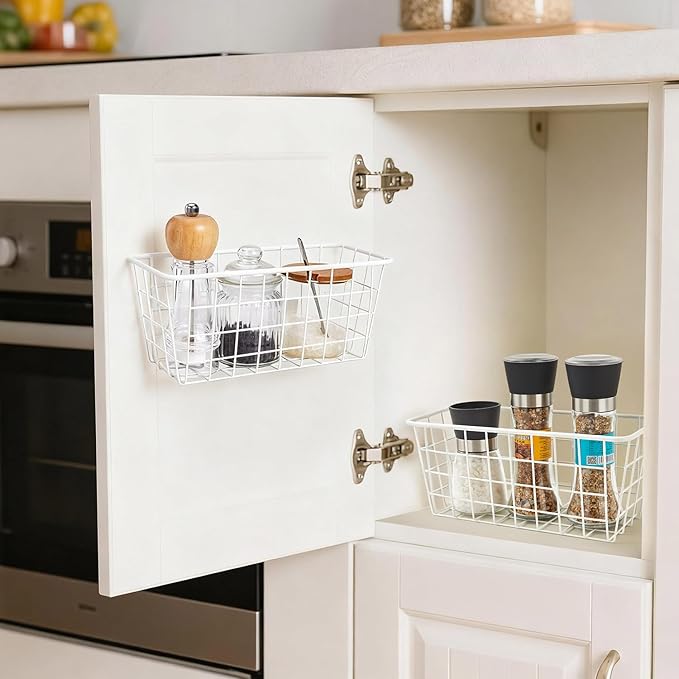 2 Set LeleCAT Hanging Wall Basket Organizer Over the Cabinet Door Adhesive Wire - Image 6