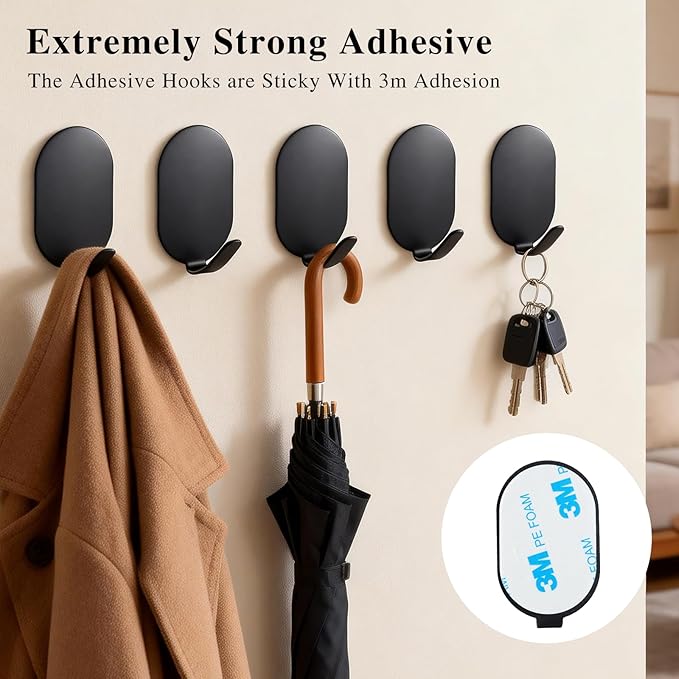 Sticky Adhesive Hooks for Hanging, Key Hooks, Stainless Steel Wall Hooks - Image 2