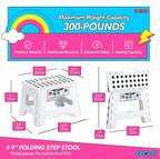 Delxo 9 Inch Folding Step Stool,White Step Stools for Kids Foldable,Portable Collapsible Step Stool with Handle, Folding Stool for Kitchen Bathroom,Bedroom,Garden - Image 2