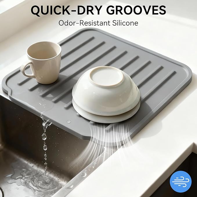 Silicone Dish Drying Mat for Kitchen Counter, Upgraded Extra Thick 1.1” - Image 4