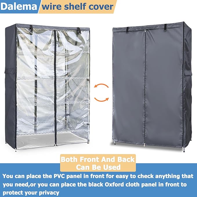 Waterproof Shelf Cover,600D Heavy Duty Dustproof Storage Wire Rack Covers,Outdoor Shelving Covers for Wire Shelves with Zipper 36''x18''x72'',Clear Front. - Image 5
