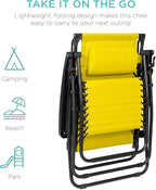 Best Choice Products Folding Zero Gravity Outdoor Recliner Patio Lounge Chair w/Adjustable Canopy Shade, Headrest, Side Accessory Tray, Textilene Mesh - Sunflower Yellow - Image 7