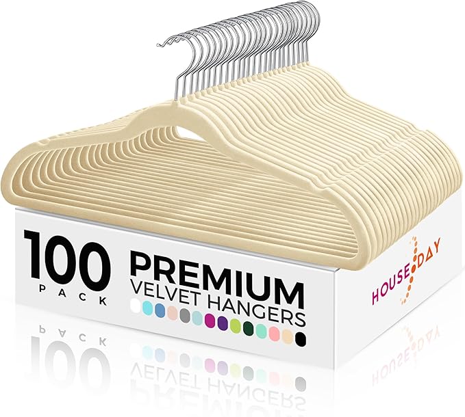 HOUSE DAY Premium Velvet Hangers 100 Pack Beige, Non-Slip Flocked Felt Hangers by HOUSEDAY