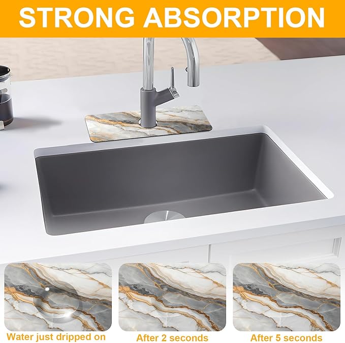 2 Pack Marble Texture Sink Splash Guard Faucet Mat Liquid Gold Marble Texture - Image 5
