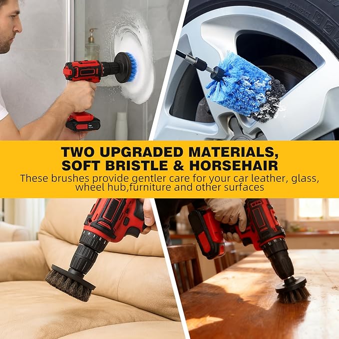 15 Pcs Drill Brush Attachments Set Hard and Soft Bristles Horsehair Brush - Image 4