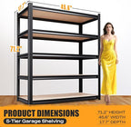 71.2"H-45.6"W Garage Shelving Heavy Duty Storage Shelves, Metal Adjustable Shelving Unit, Utility Garage Organizer Shelf for Basement, Pantry, Kitchen, Warehouse, 45.6"Wx17.7"Dx71.2"H, Black - Image 3