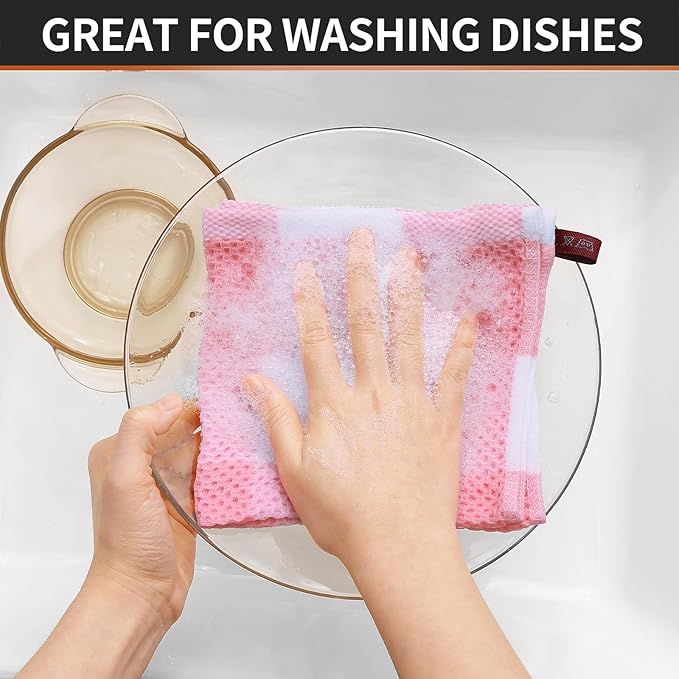 Homaxy 100% Cotton Waffle Weave Check Plaid Dish Cloths, 12 x 12 Inches - Image 4