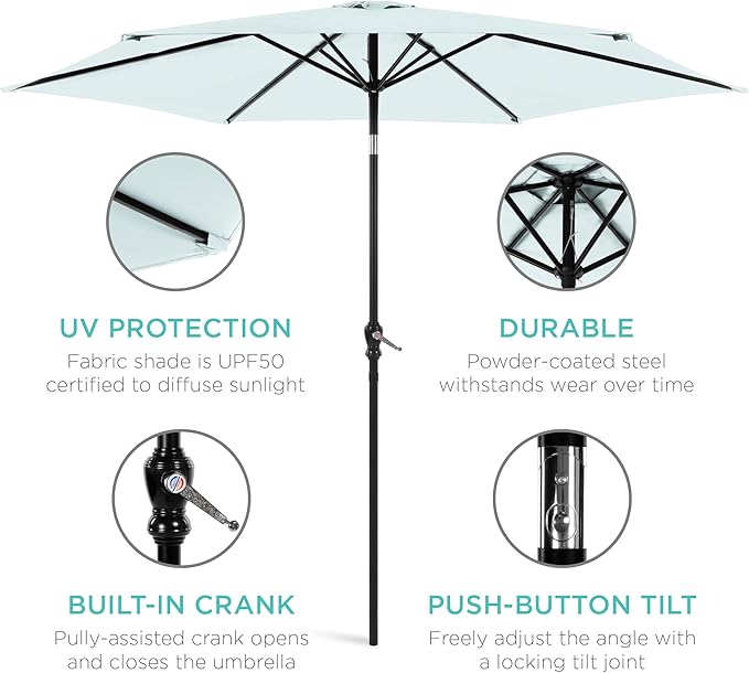 Best Choice Products 10ft Outdoor Table Compatible Steel Polyester Market Patio Umbrella w/Crank and Easy Push Button Tilt - Image 5