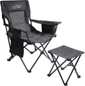 FAIR WIND Oversized Padded Camping Chair with Footrest Stool Set Heavy Duty Support 300 LBS Cooler Bag Chair - Black by FAIRWINDOutdoorEquipment