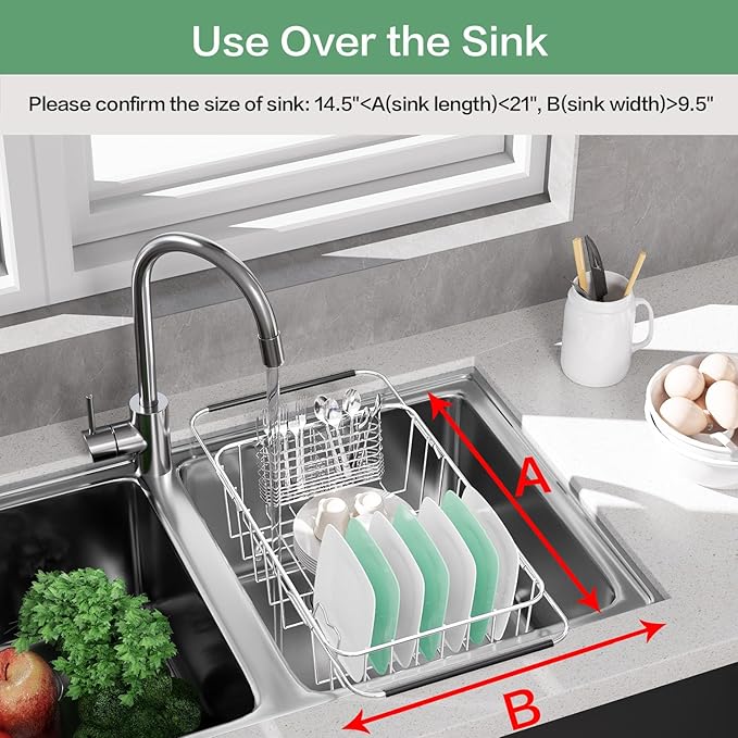 Small Dish Drainer Rack in Sink Adjustable, Expandable Stainless Steel Metal - Image 4