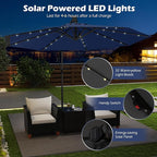 Tangkula 10ft Solar LED Patio Umbrella with Base, Offset Cantilever Outdoor Umbrella with 32 LED Lights, Infinite Tilt, 360 Degree Rotation, Crank Handle for Pool Deck Garden Backyard (Navy) - Image 5