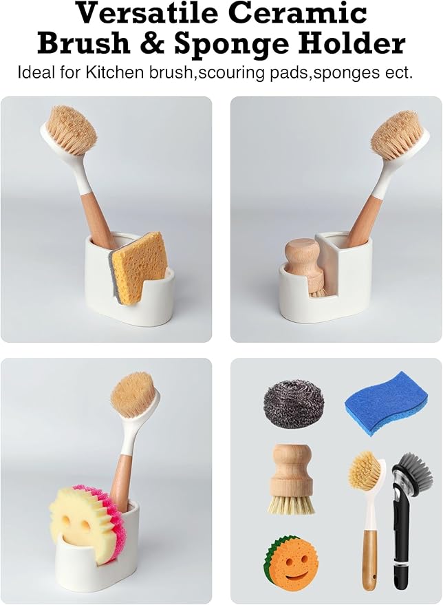 2-in-1 Ceramic Sponge Holder, Dish Sponge and Brush Holder - Image 7