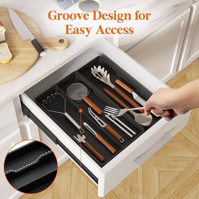 Lifewit Utensil Organizer for Kitchen Drawer, Expandable Cooking Silverware Tray - Image 9