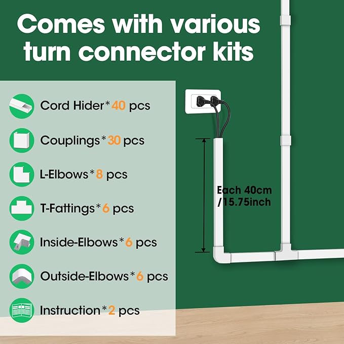 AZEN Cord Hider Kit, 630in Cord Covers - Image 4