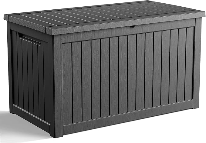 260 Gallon Outdoor Deck Box, Lockable Waterproof Outdoor Storage Boxes For Garden Tools,Indoor Cushions,Accessories Outside Storage Resin Weatherproof Container(Black) by MAIUSCOLI