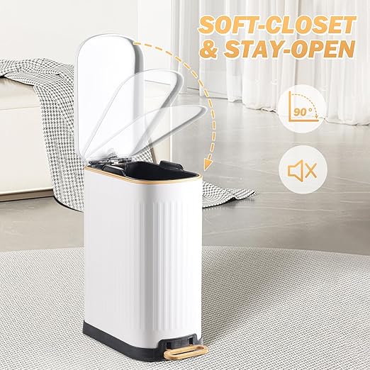 Slim Bathroom Trash Can with Soft Close Lid Stainless Steel Garbage Can Step - Image 5
