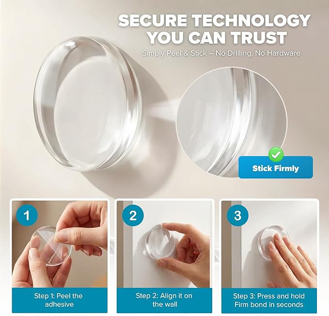 Strongest Home Wall & Door Handle Stopper 2" Set of 10 Pieces of Clear Rubber - Image 3