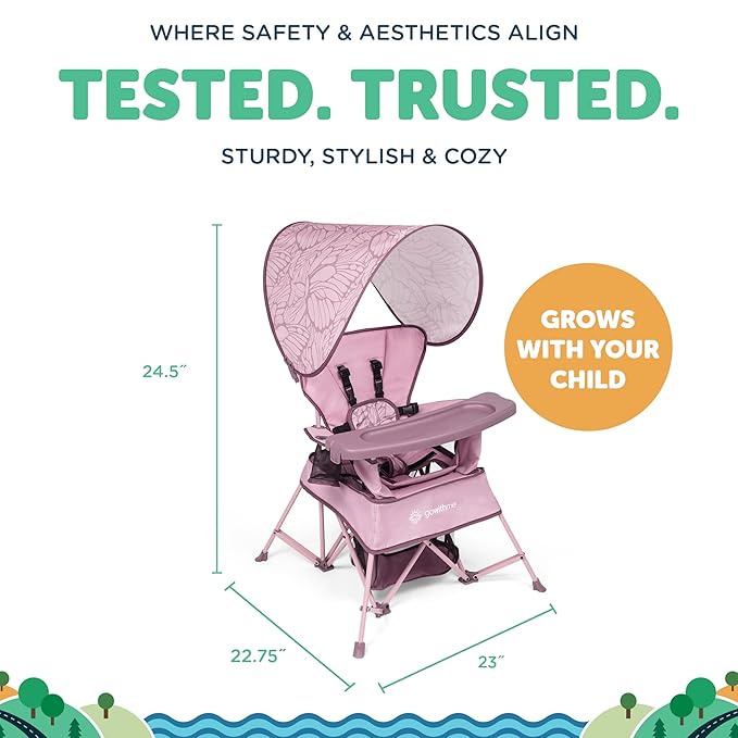 Baby Delight Go with Me Venture Portable Chair | Indoor and Outdoor | Sun Canopy | 3 Child Growth Stages | Canyon Rose - Image 4