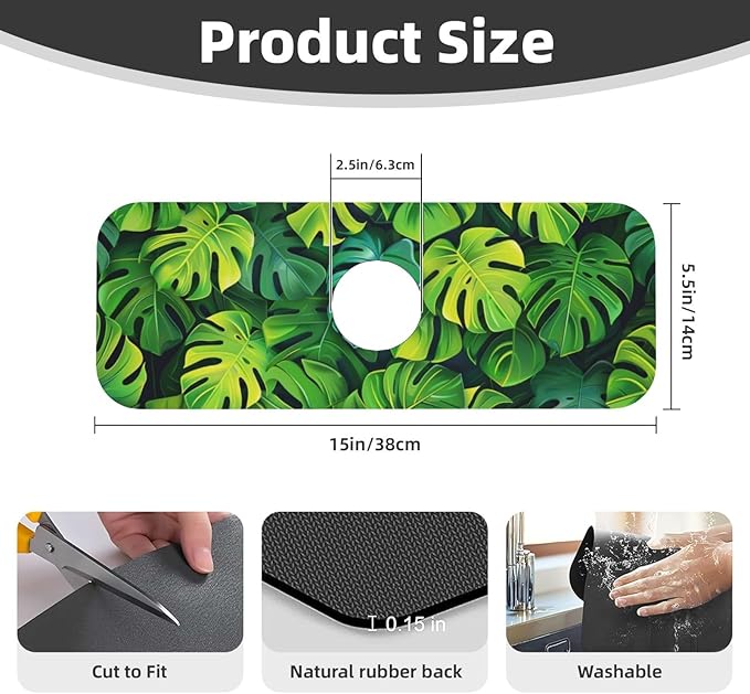 Faucet Draining Mat For Kitchen Sink, Palm Leaves Tropical Diatom Mud Absorbent - Image 2