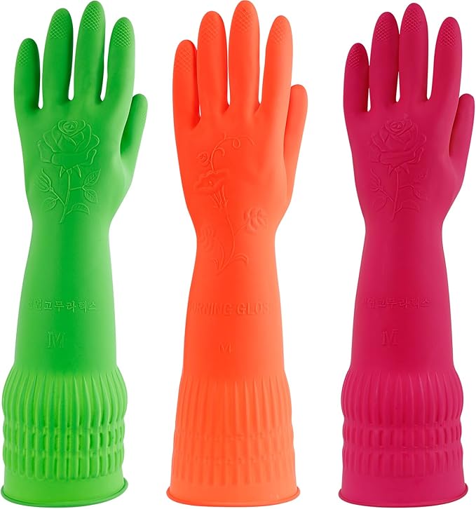 3 Pairs Rubber Dishwashing Gloves, Rubber Cleaning Gloves, Reusable Kitchen by Unknown