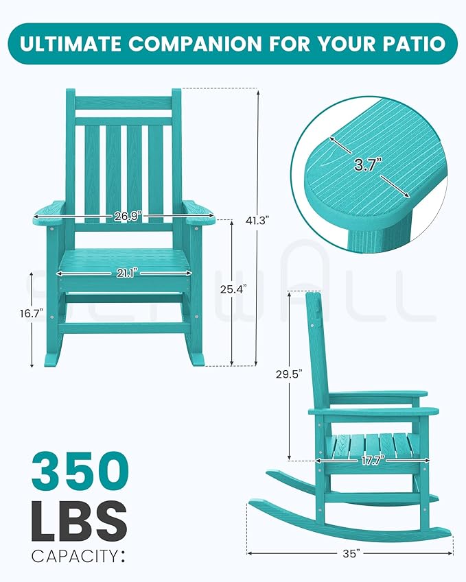 SERWALL Oversized Outdoor Rocking Chair Set of 4, HDPE Rocker for Adults, Patio Rocking Chairs for Porch, Aruba - Image 2