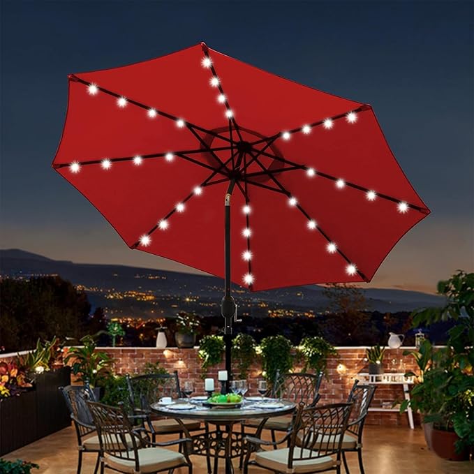 Blissun 9 ft Solar Umbrella, 32 LED Lighted Patio Umbrella, Table Market Umbrella, Outdoor Umbrella for Garden, Deck, Backyard, Pool and Beach (Red) - Image 7