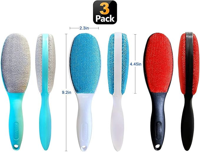 3 Pack, 3 Colors, Lint Brush for Clothes, Double Sided Pet Hair Remover Brush - Image 2