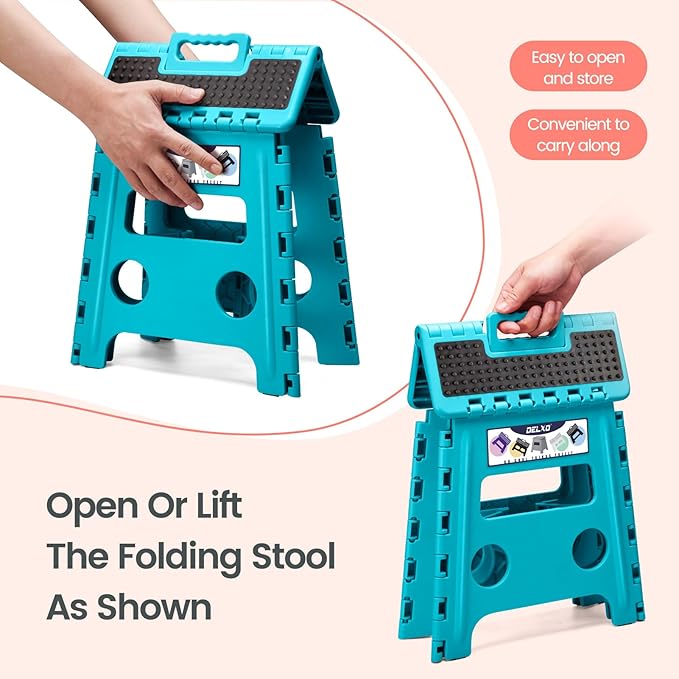 Delxo Folding Step Stool 13 Inch Non-Slip Foldable Stools for Kids & Adults Up to 300 LBS Kitchen Collapsible Fold Up Stepping Stool with Dotted 1 Pack Blue - Image 8