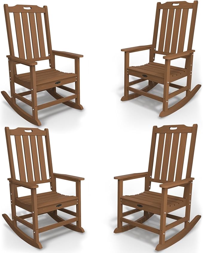Oversized Rocking Chair Set of 4, Outdoor Rocking Chair for Adults, All Weather Resistant Porch Rocker for Lawn Garden, Wood by THOEOE