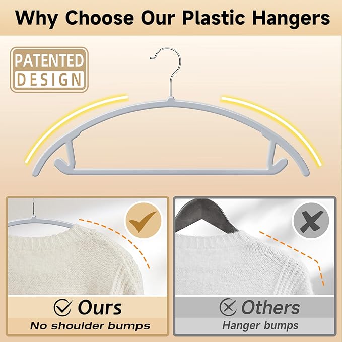 MIZGI Premium Plastic Hangers Heavyduty- Gray No Shoulder Bump Suit Hangers - Image 3